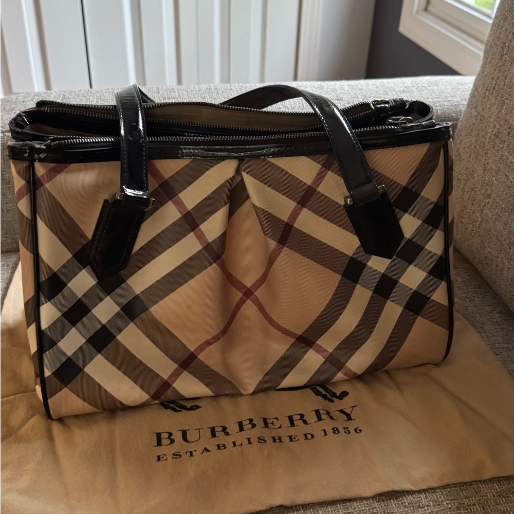 Burberry Beige and Black Check Tote